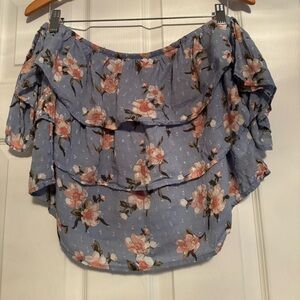 American Eagle Outfitters Blue and Pink Floral Off-Shoulder Blouse